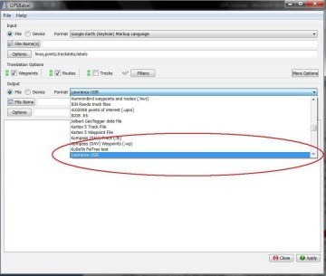 gpsbabel convert google earth to lorance gen 1