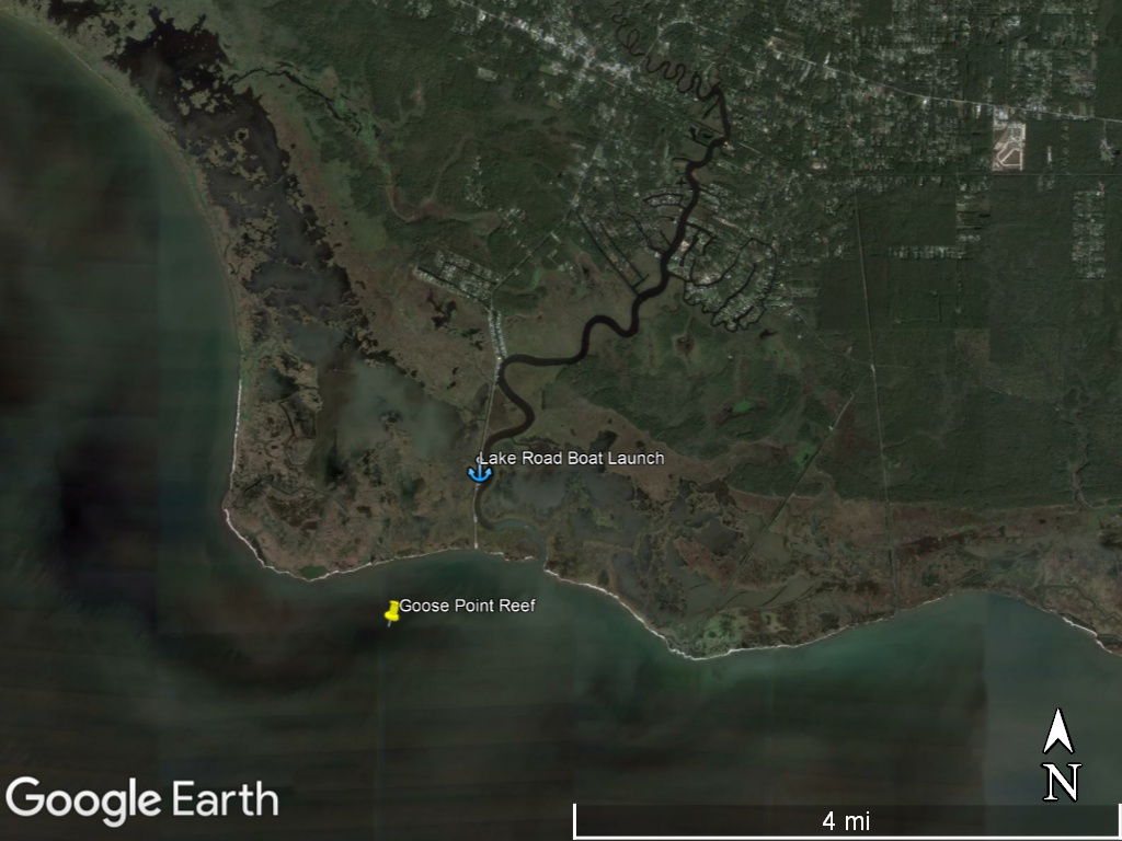 Goose Point Reef and Lake Road Boat Launch zoomed out square Goose Point Reef in Lake Pontchartrain and Lake Road Boat Launch general location on map