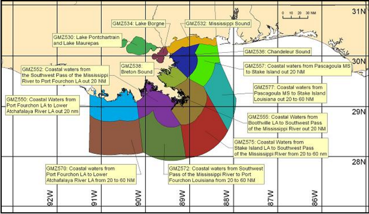 NOAA Marine Forecast by Zone - Southeast Louisiana