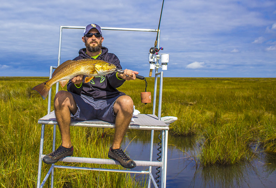 redfish sightfishing platform baitcaster louisiana marsh