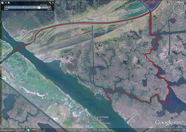 Route around MRGO Rock Dam