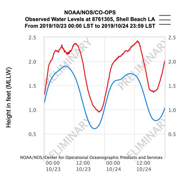 predicted versus actual water levels