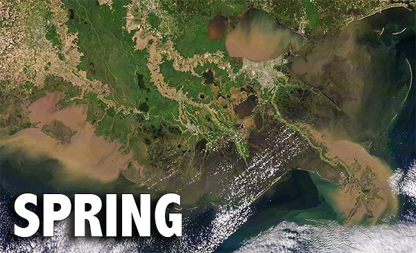 satellite image of high river water during speckled trout spring pattern